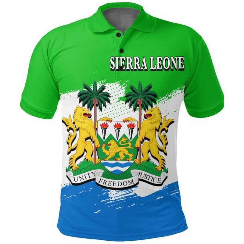 Polos Sierra Leone flag map 3D printed mens polo shirt SL national emblem polo shirt African mens jersey casual top collar w250329