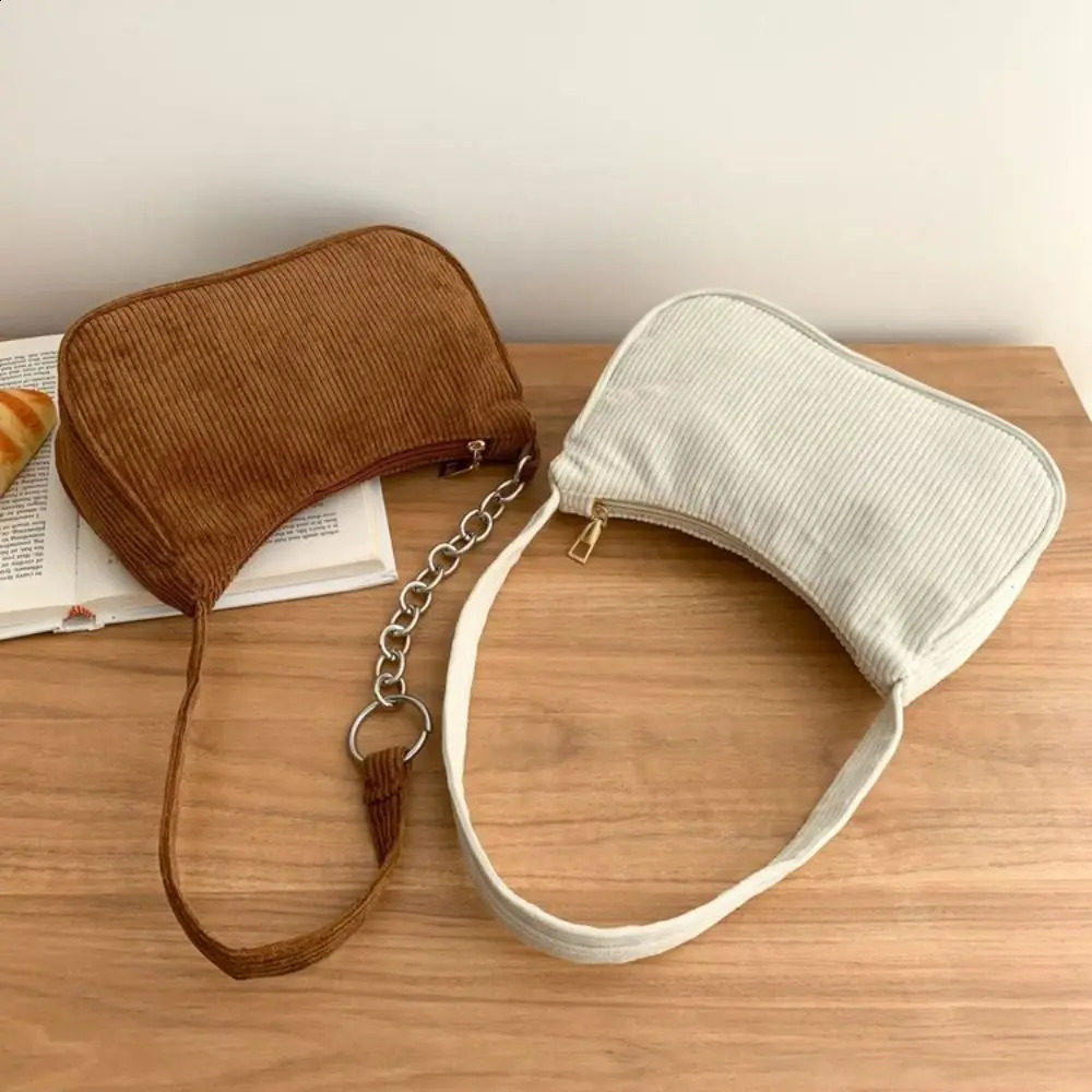 Fashion retro womens handbag Corduroy Underarm bag casual womens shoulder bag solid color zipper womens handbag clutch 250326