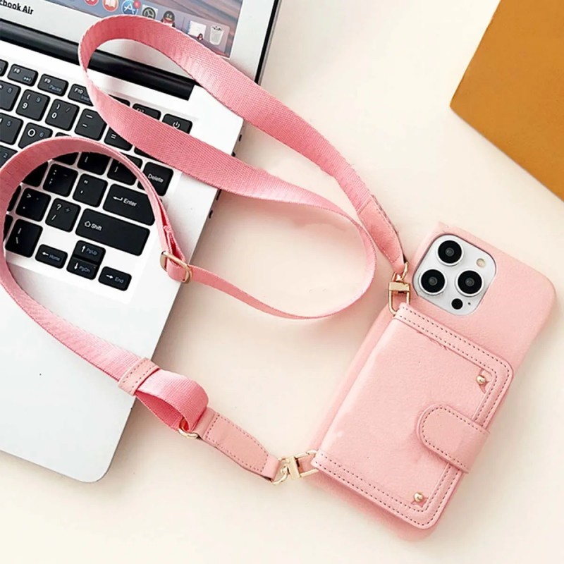 Designer Phone Case for iPhone 16 Pro Max Embossing Leather Luxury iPhone Case Wallet 15 14 Plus 13 12 Pro for Women Shockproof Crossbody Wallet