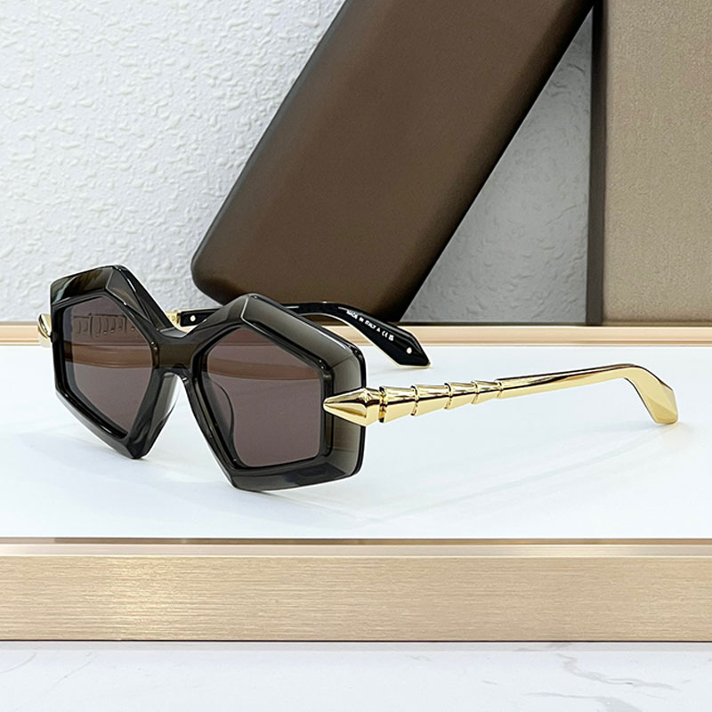 2024 Women New Sunglasses Black Geometric Sheet Frame Smoke Grey Angular Lens Gold Scale Metal Legs BV40003 Men Fashion Luxury Sunglasses