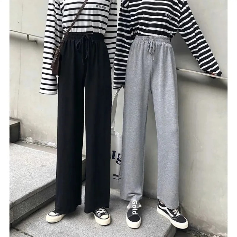 Plus size straight leg wide leg pants for casual sports and loose fit suitable for womens jeans Plus size fashionable Korean style big 250326BJ