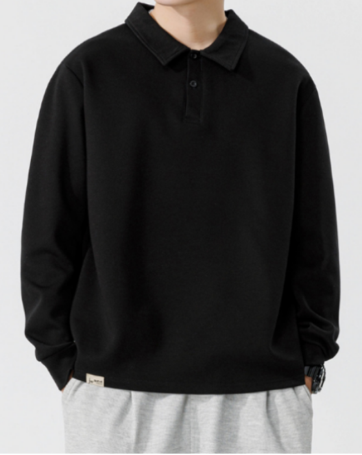 244 Men Long-sleeved Autumn and Winter Heavy Loose Solid Color Lapel Youth Casual
