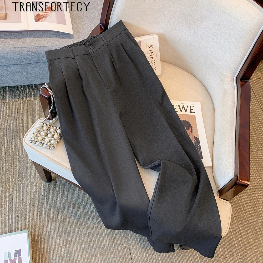 Spring and autumn plus size womens casual loose pants solid color simple commuting pants womens clothing big 250326BJ
