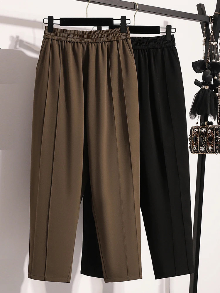 Plus Size Pants Womens Autumn Fashion Brown Black High Elasticity Waist Large Womens Set Trouser 250326BJ