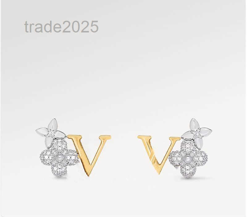 With BOX Luxury Popular Women Stud Earrings Gold Mix Silver Flower Brand Fashion Earrings 18K Gold Jewelry For Party Wedding Gift Wholesale