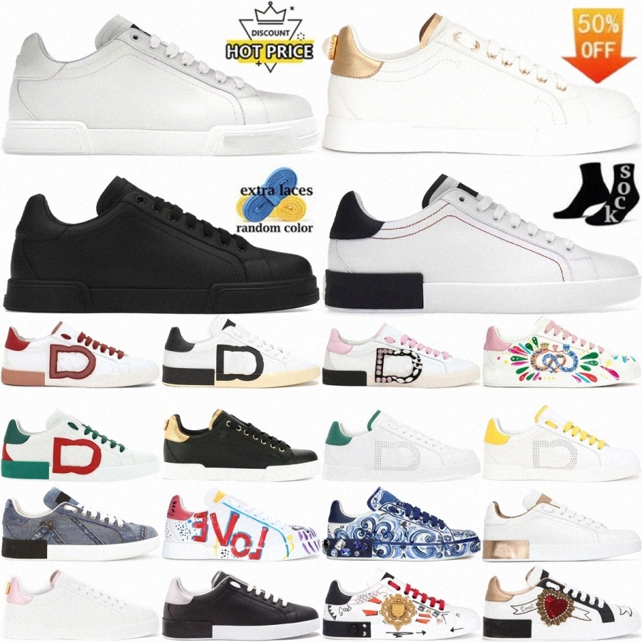 designer shoes sneakers Portofino shoe sneaker Classic Black White womens mens Crown Patch Gold Metallic Grey Embroidery And Stud w8Jl#