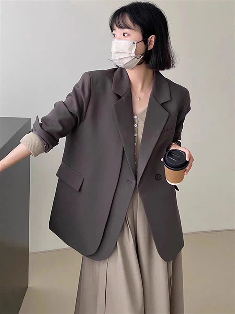 Womens Retro Autumn Open Collar Round Neck Flat Neck Womens Jacket Casual Pocket Womens Coat 250326BJ