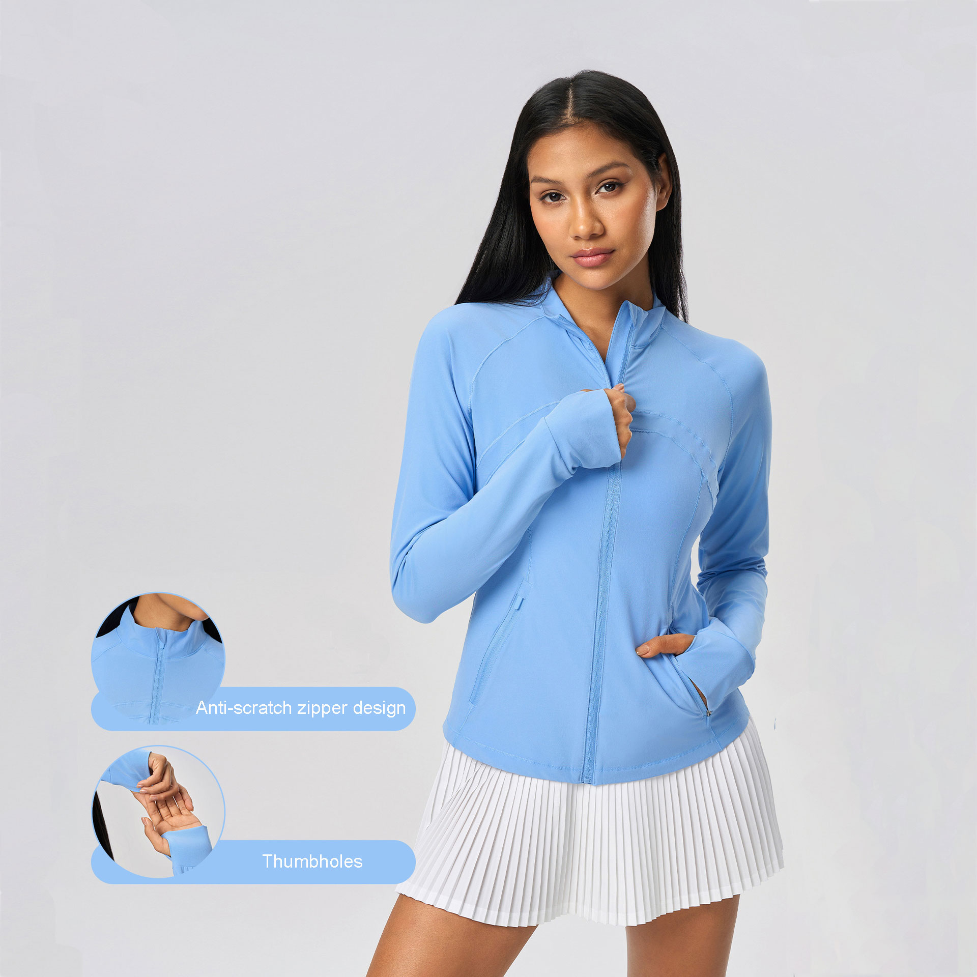 Sun Protection Clothing Run Jacket UPF+50 Outdoor Sports Rash Guards Clothes Ice Silk Quick Drying Yoga Coat with Thumbholes-LUD25013
