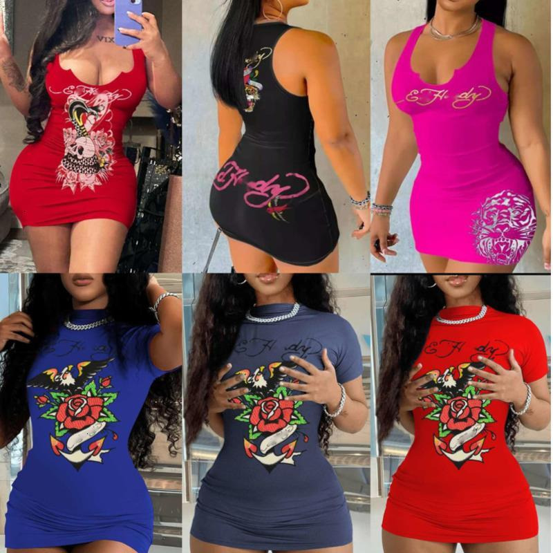 Plus taille XS 3xl Summer Designer Mini robes pour femmes vestimentaires minces modélisation de mode imprimées robe de réservoir sans manches