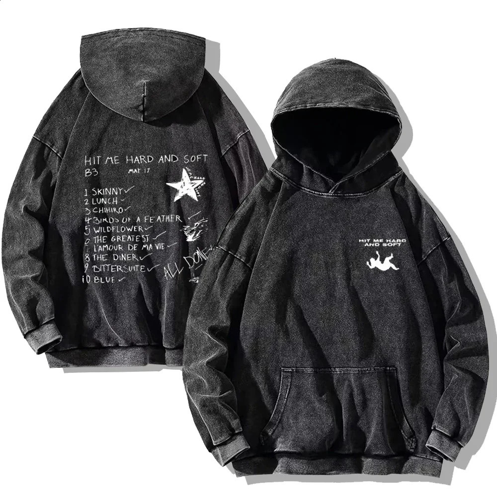 Hit Me Hard and Soft Washed Hoodies Retro Cotton Hoodie Pullover Mens Loose Casual Gothic Sportswear Y2K Jacket Unisex 250322Z