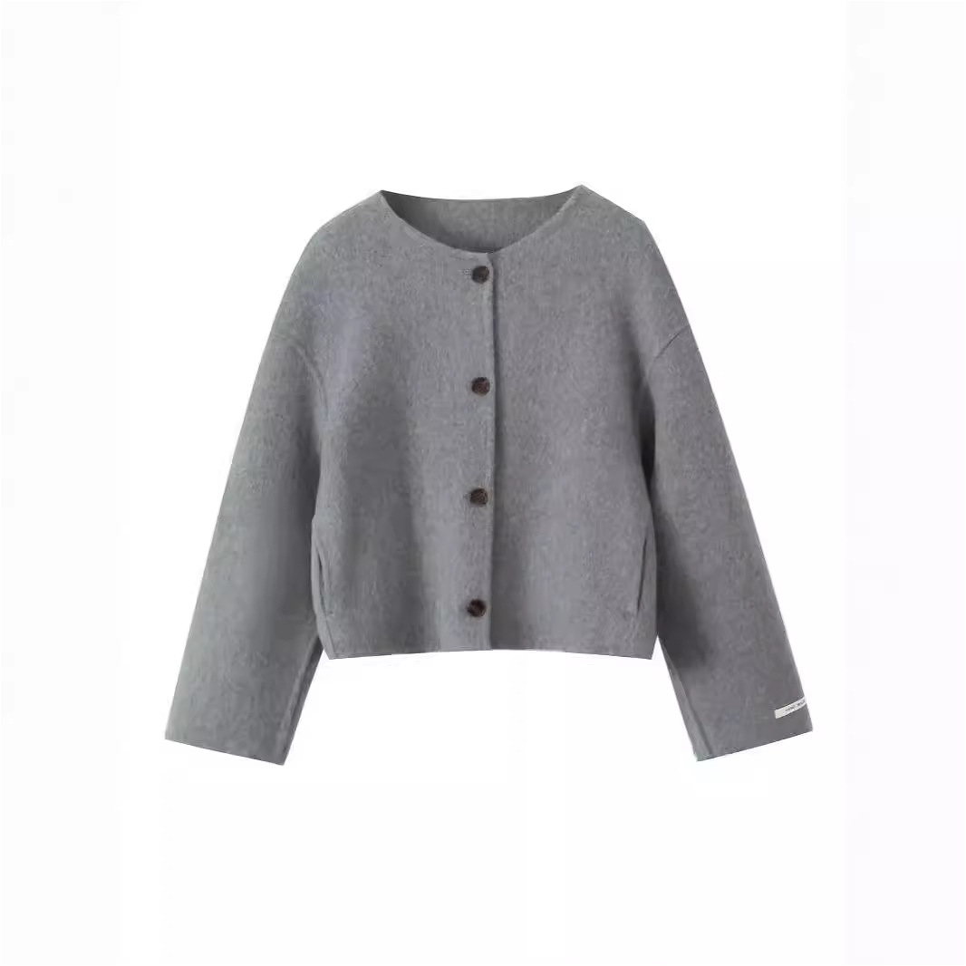 D6350 Autumn and winter simple round neck loose short double-faced wool coat temperament commuter jacket