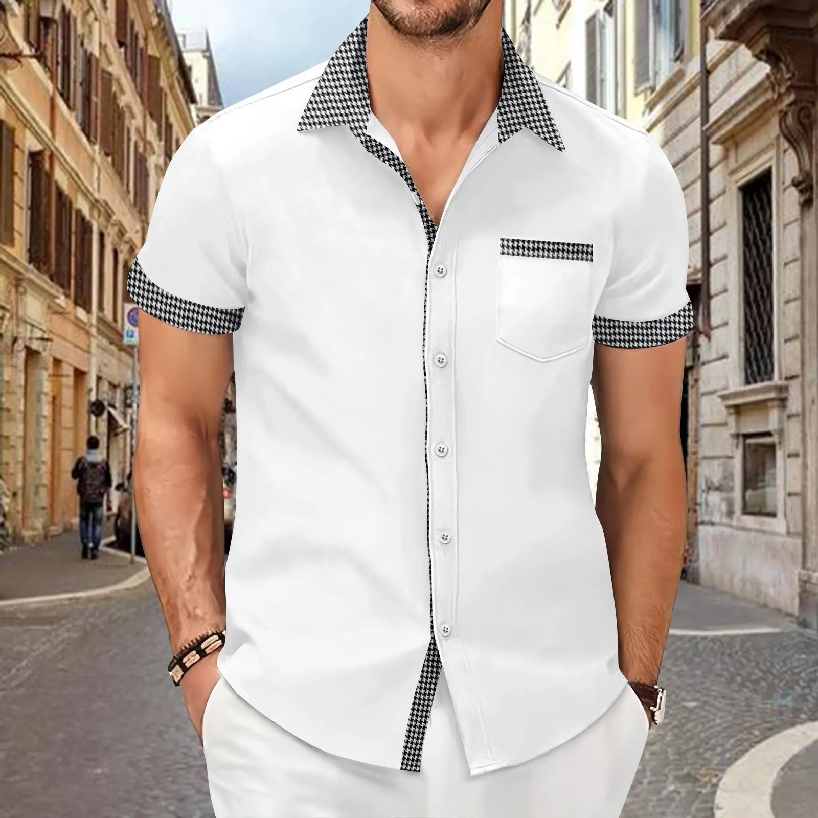 Mens cotton linen plain weave shirt summer and spring collar button up office mens workwear top 250420Z