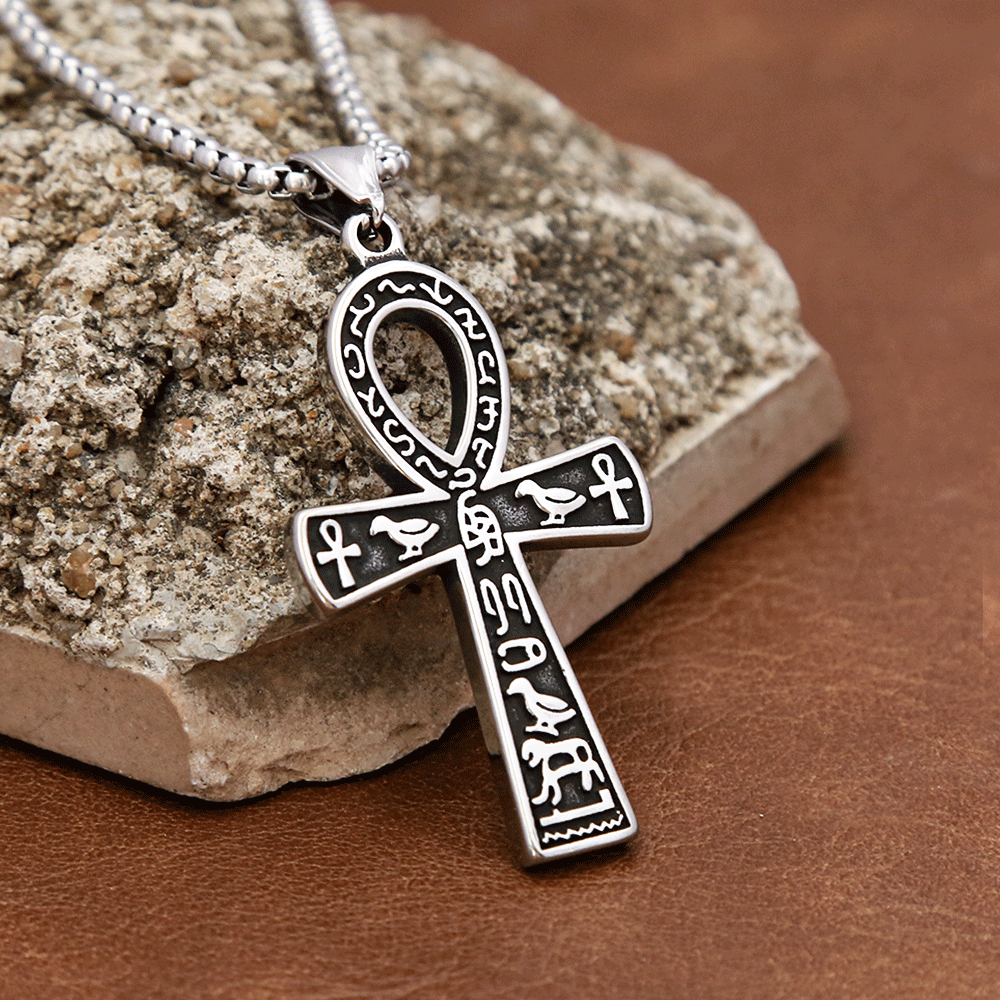 Retro Creative Ancient Egyptian Ankh Cross Necklace for Men Women 316L Stainless Steel Amulet Cross Pendant Jewelry Wholesale