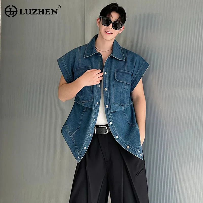 LUZHEN Vests Denim handsome niche sleeveless fashionable original high-quality Korean mens vest LZ9699 250427BJ