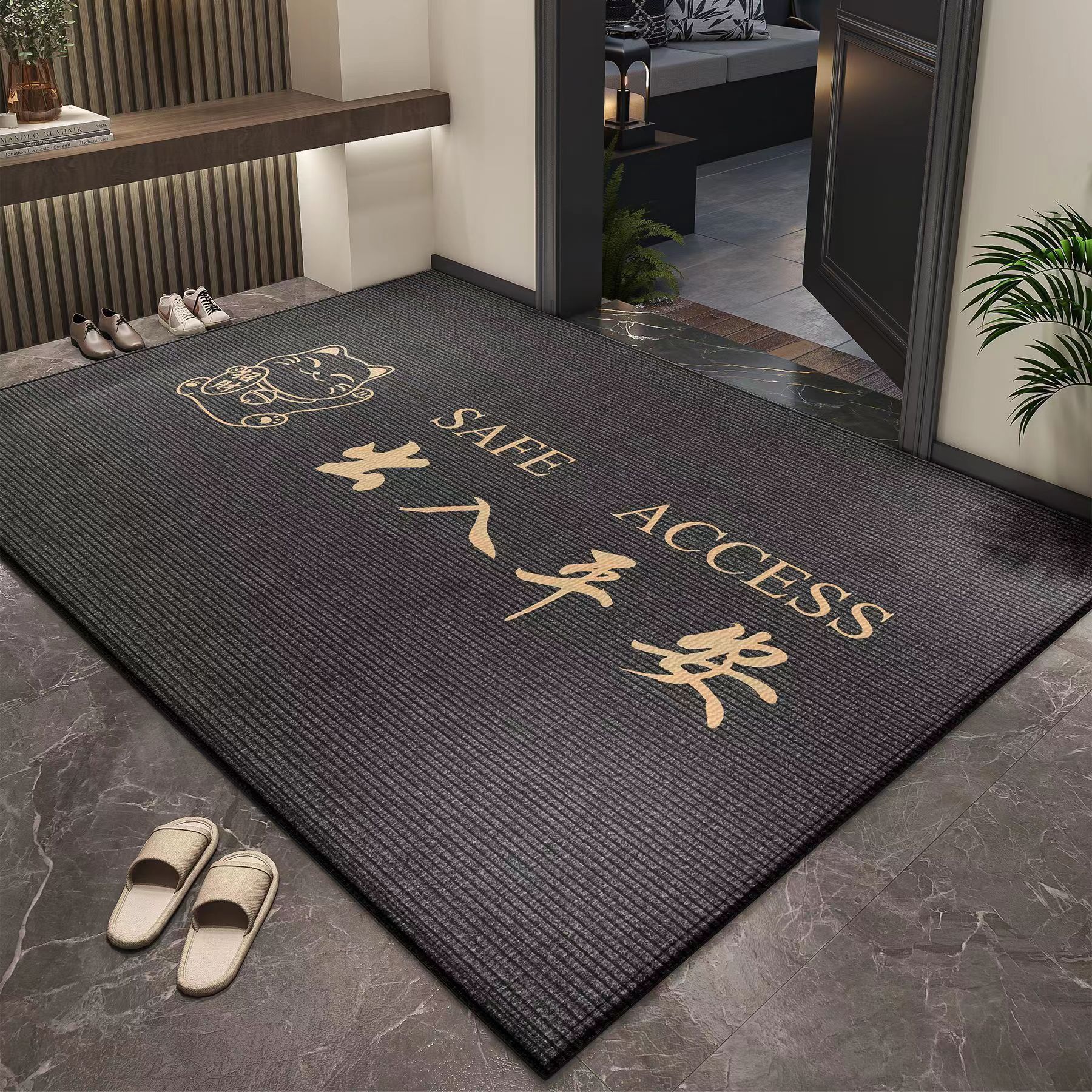 Simple Entrance Porch Dirt-resistant Foot Mat Chinese Style Door Dust-resistant Door Mat Entrance Floor Mat Gray-image-1100820471
