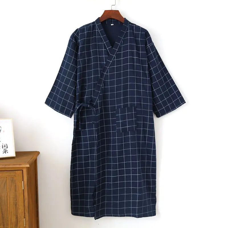 Cotton Gauze mens plus size kimono night light spring summer thin Yukata open top plain long sleeved pajamas 250427Z