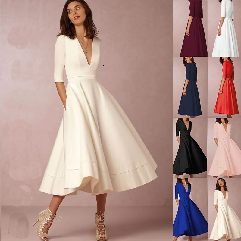 Womens Long Fashion Holiday Party Dress Short Sleeve V-neck Slit Solid High Quality Vestidos Women 250427BJ
