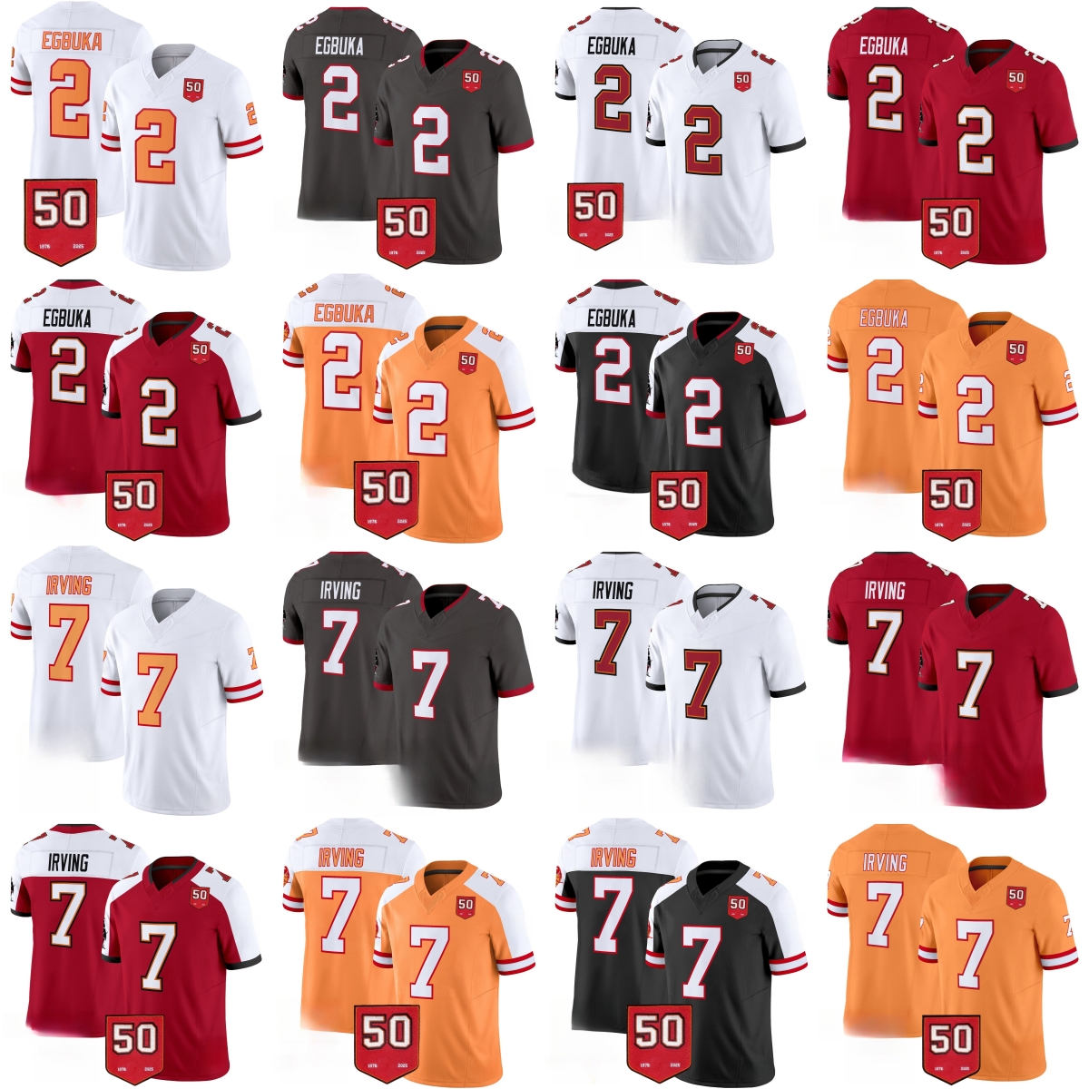 Custom S-6XL 2025 Draft Football 2 Emeka Egbuka Jersey 1976-2025 Stitched 7 Bucky Irving Jerseys 50th Creamsicle Breathable Sport Short Shirt