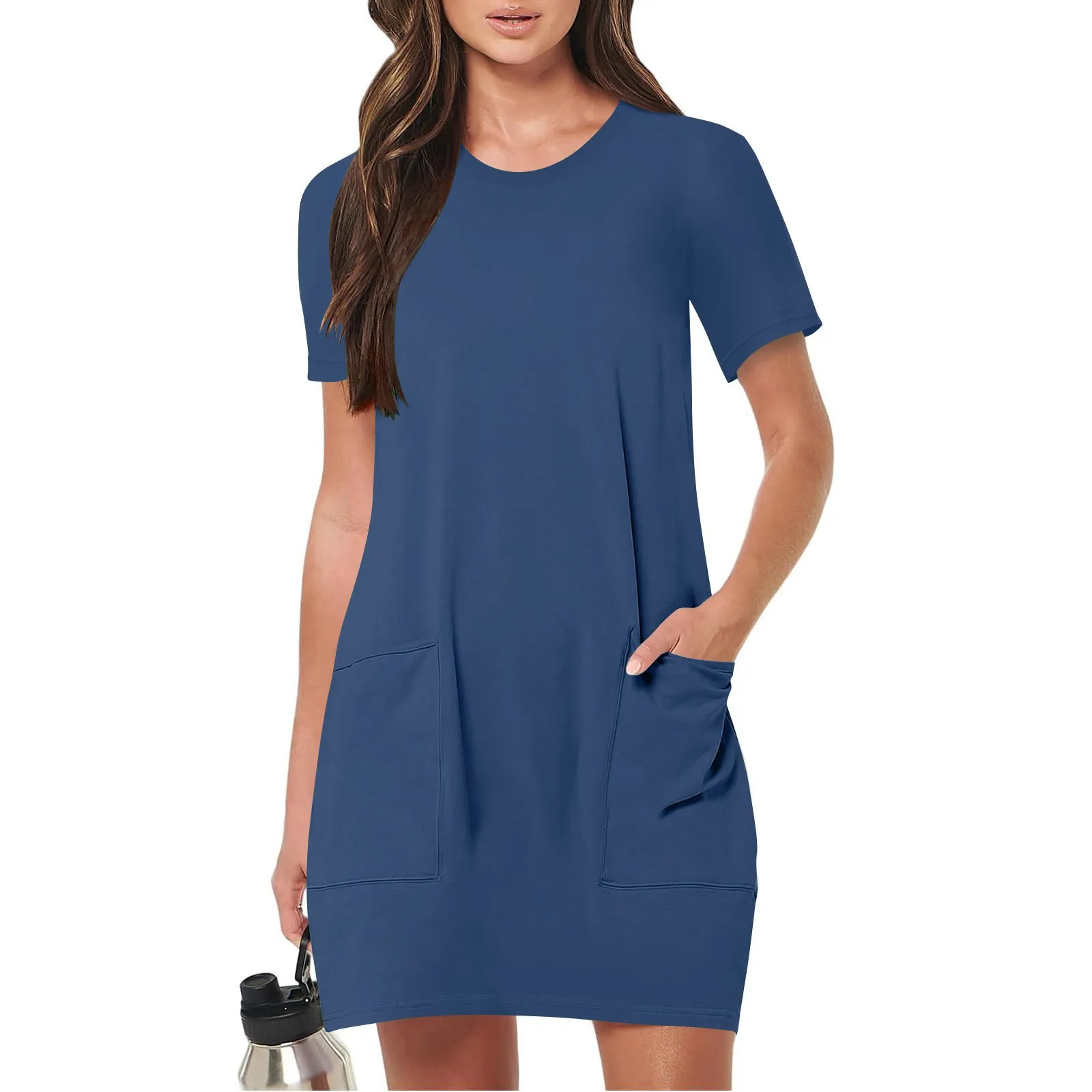 Womens sports mini dress summer sleeveless casual short sun skirt womens transportation exercise sports Onesie with pocket 250427BJ