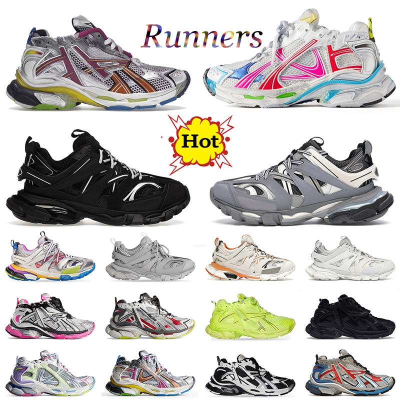 Luxe Hommes Femmes Track Runners 3.0 7.0 7.5 Chaussures de créateur Tracks 3 Noir Bleu Argent Rose Runner 7 Mocassins Baskets à plateforme en cui