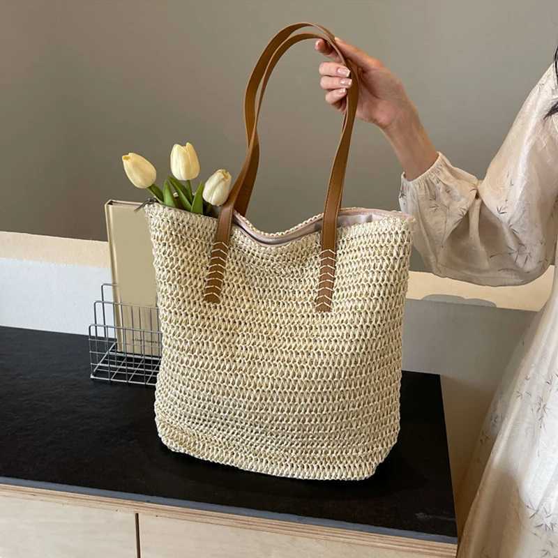 Womens top handbag summer beach straw bucket bag womens handbag wallet casual travel handbagW250504