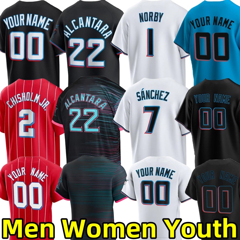 Miam Marlins City Connect Baseball Jerseys Sandy Alcantara Jesus Sanchez Connor Norby Xavier Edwards Kyle Stowers Nick Fortes Max Meyer Men Youth-image-988999026