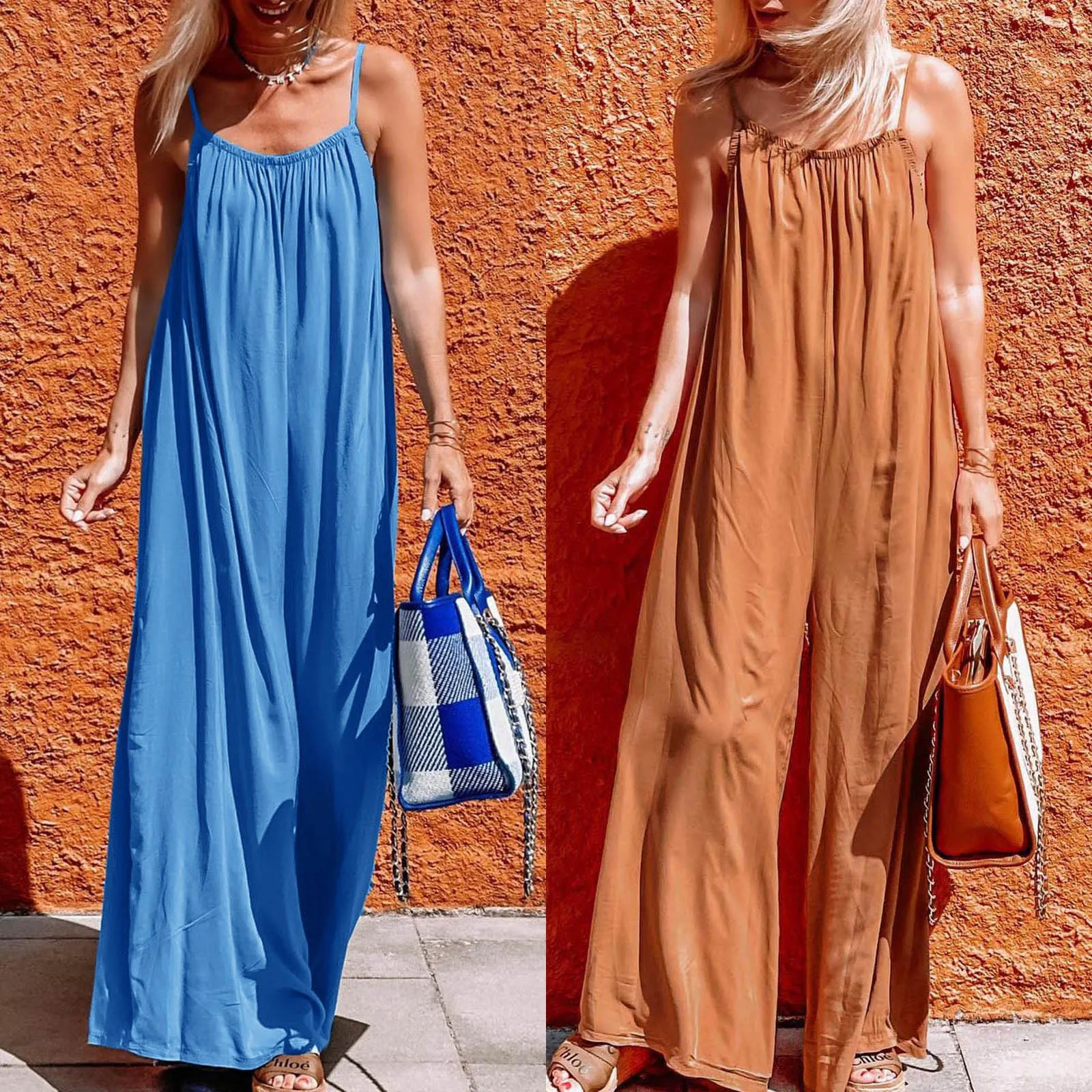 Retro sleeveless womens jumpsuit loose wide leg one-piece womens dress casual summer jacket 250427BJ