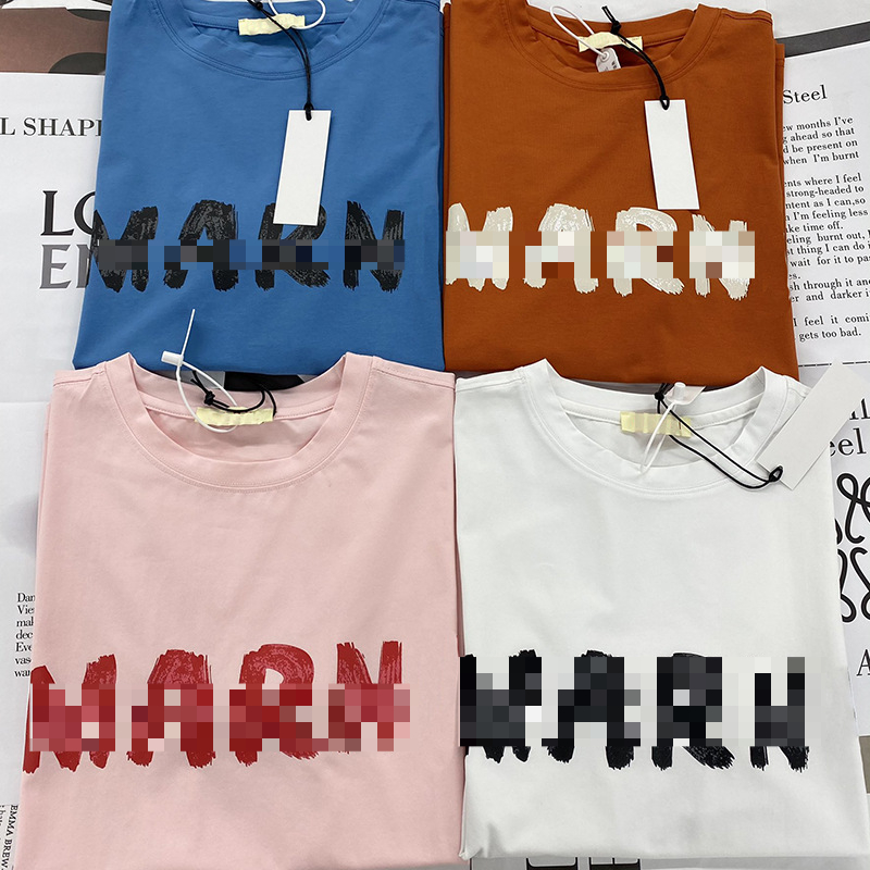 Women's T-Shirt Summer Minority Tide Brand Cursive Logo Printed Cotton T-shirts Women Loose Lovers Leisure Collar Short Sleeve Men-image-766619765