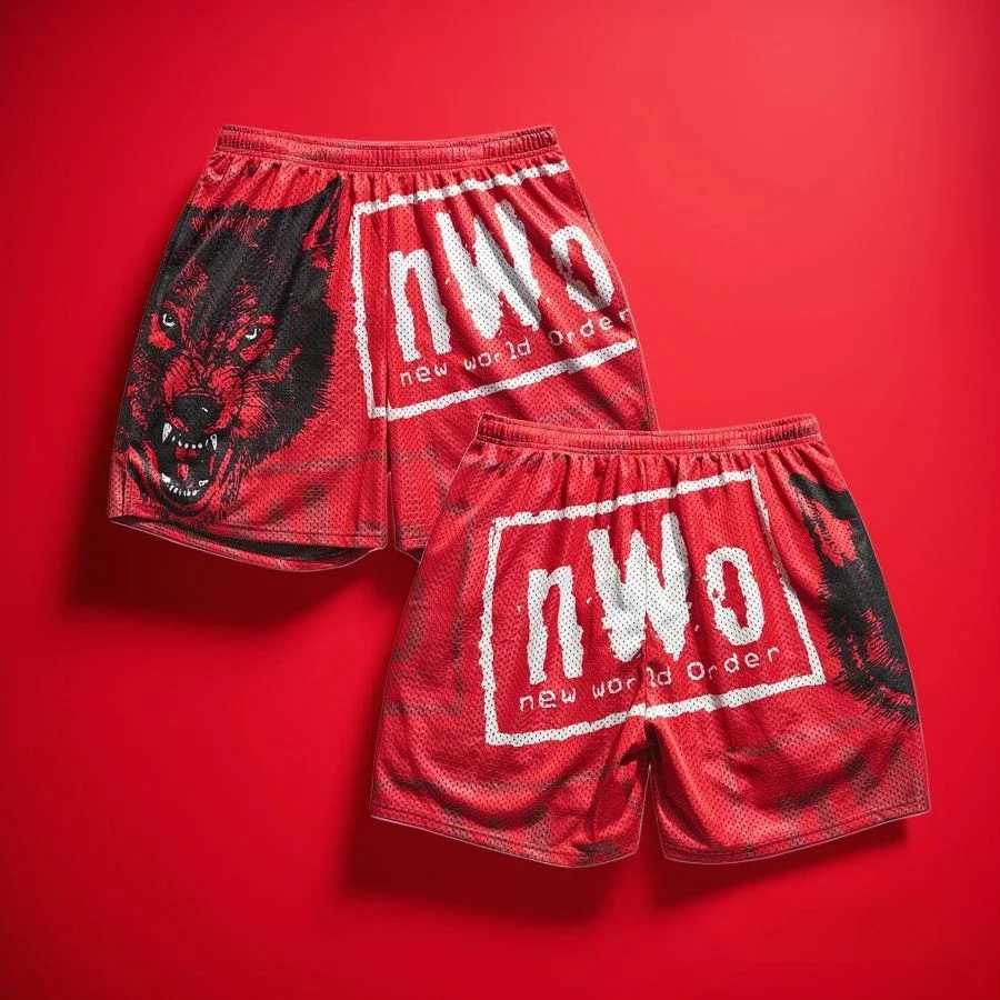 Retro shorts mens and womens childrens NWO Wolfpac Wolf shorts Royal Rumble breathable fast drying ultra-thin daily beach casual shorts J250430