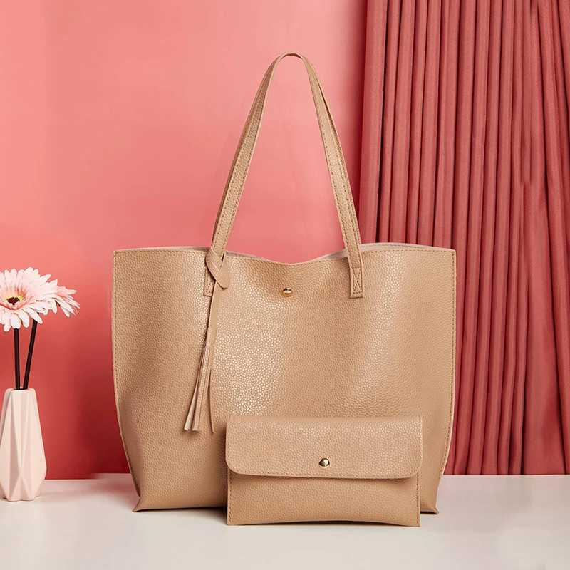 Sac à main en cuir PU de luxe pour femmes Sac à main le litchée sac à passerel 2 pièces sac à main sac à main