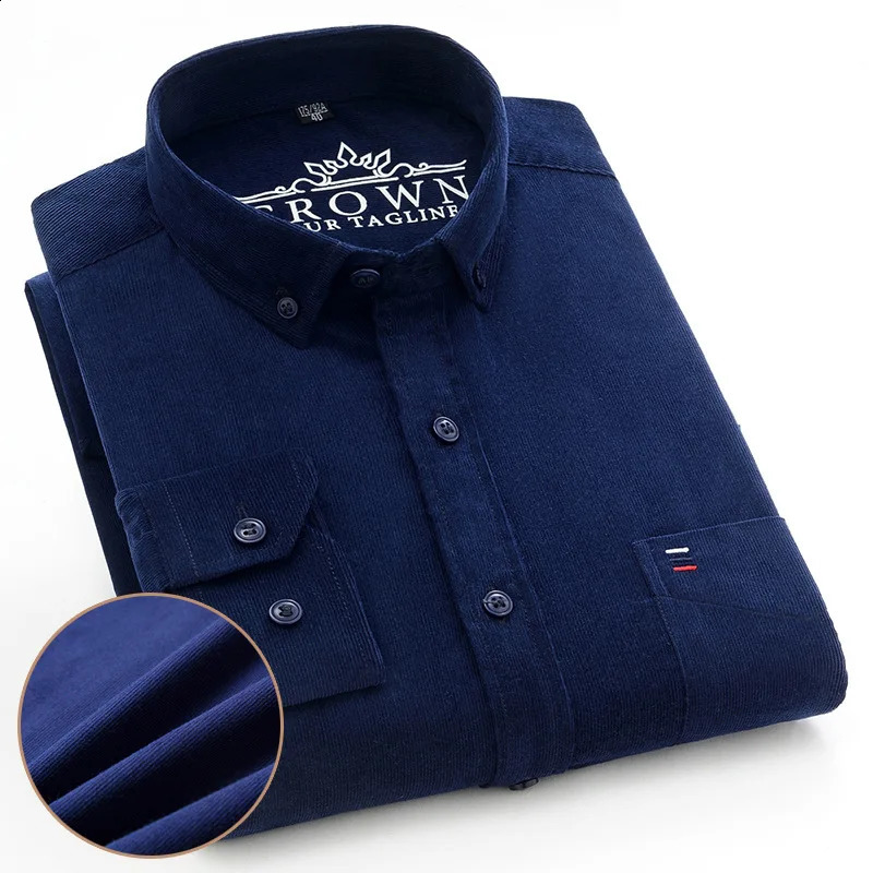 100 cotton Plus size 7XL Corduroy shirt mens casual long sleeved formal business dress mens comfortable pocket 250427Z