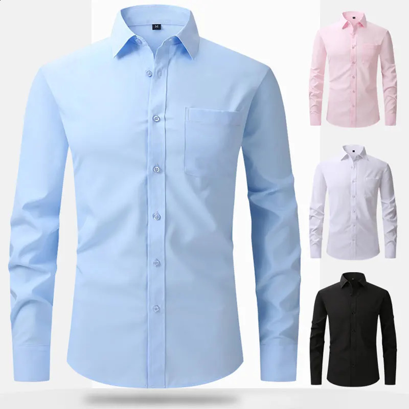 SpringSummer American Mens Business Shirt Casual Long Sleeve Slim Professional Formal Ironless Solid Color 250427Z