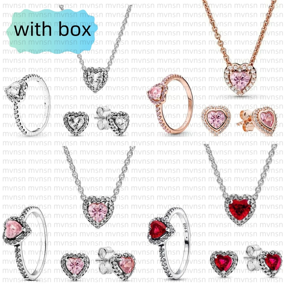 Ring necklace earrings set with box diamonds heart rings for women Wedding engagement gift 925 silver rose gold necklace high quality designer jewel