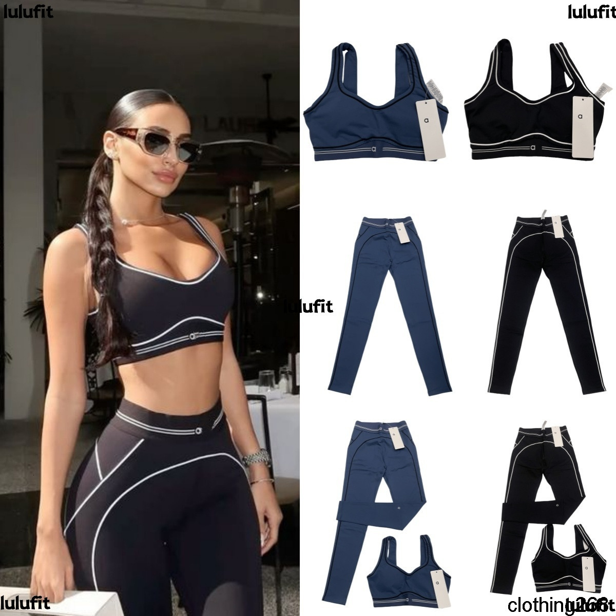 2025 5A top Yoga Set Seamless Tops Sports Heart Throb Bra+Leggings High End White Striped Low Back Dance Yoga Outfits Summer Womens bra set