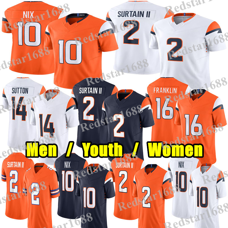 #10 Bo Nix Football Jersey #2 Pat Surtain II Courtland Sutton Troy Franklin Audric Estime Champ Bailey Peyton Manning Talanoa Hufanga John Elway-image-939664895