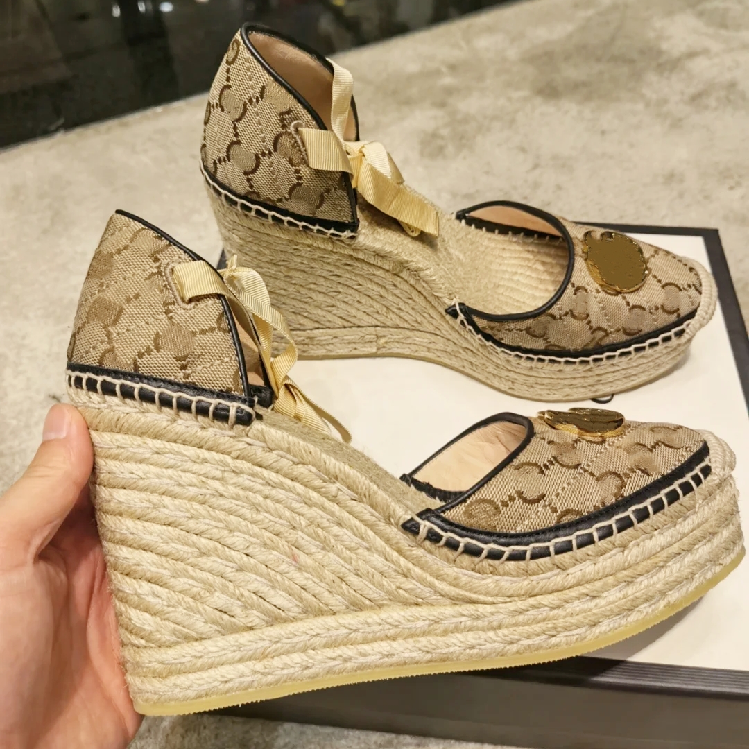 High heels Sandal slipper Platform shoe Womens Designer Heel Chunky Casual slide Luxury Straw Summer Comfort Mule canvas beach Sliders leather sanda