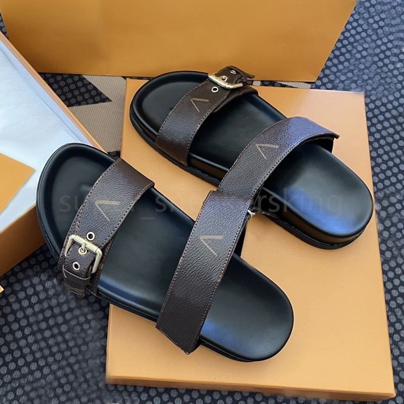Designer diapositives hommes sandales sandales de mode pantoufles marque chaussures de plage épais semelles ajustées en or boucles d'été pantoufl