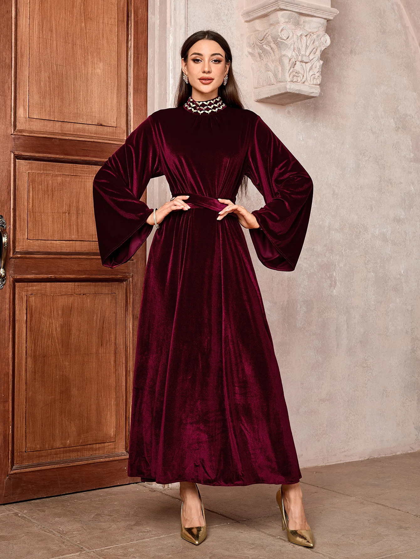 Elegant Solid Velvet Long for Women Embroidered Wedding Birthday Maxi Evening Dress Party Vest 250427Z 7d