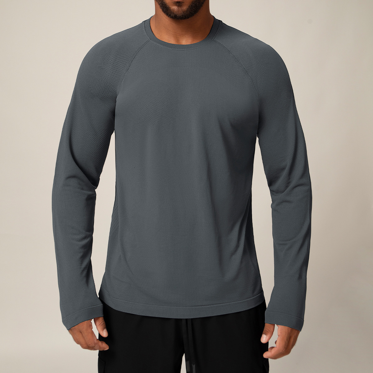 Sports et loisirs pour hommes sans couture en plein air à séchage rapide t-shirt à manches longues absorbant l'humidité respirant haut de déplace