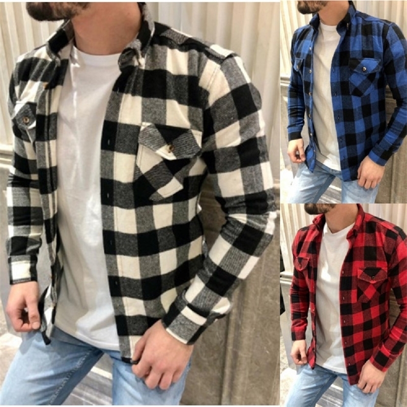 Spring and summer selling full style slim fit long sleeved shirt autumn cotton wool grid mens color 250420Z