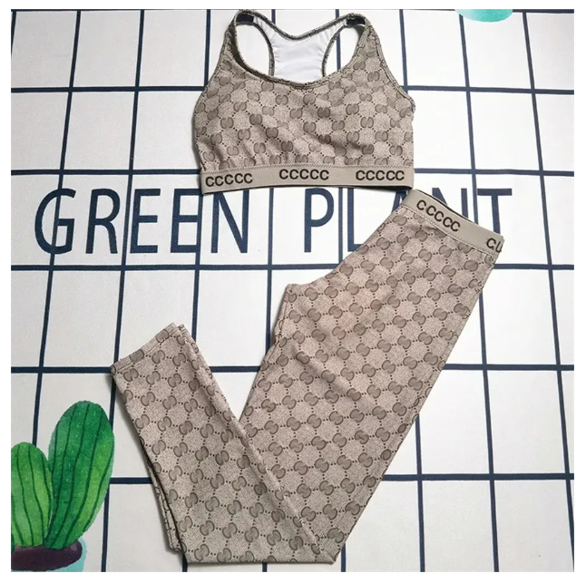 Designer Tracksuits Women Brand Yoga letter webbing closed waist sling underwear chest pad elastic waist slimming leggings set 2025 womens clothes