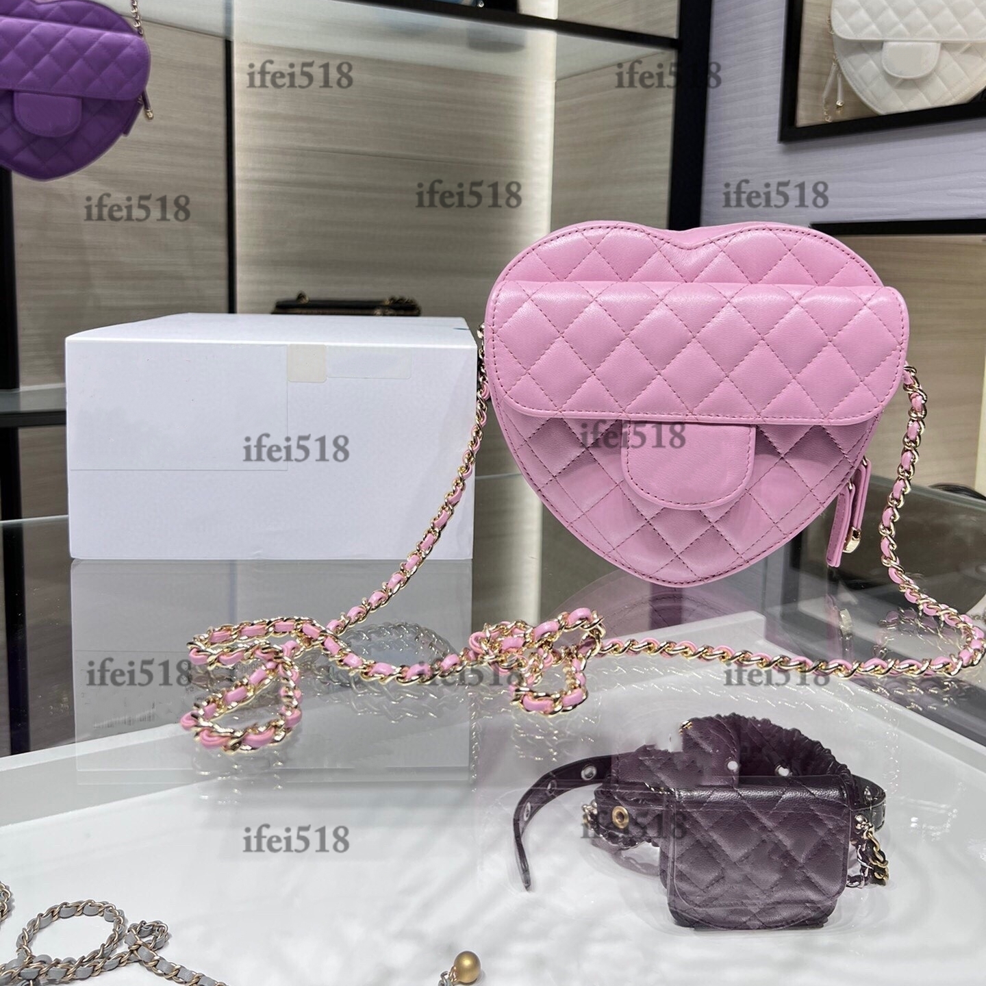 Women designer bag Fashion style heart shape real leather purple crossbody Gold-Tone Metal top quality purse cool bags for teenagers women