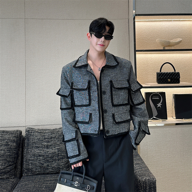 NOYMEI Autumn/Winter Korean Wool Jacket Splicing Work Collar n Pocket Decoration Loose Mens Short Coat Fashion WA3363 240830