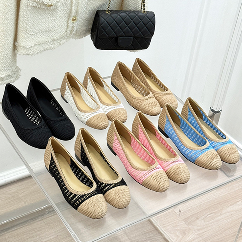Fashion Women Ballet Flats Mesh Pumps Hollowed Espadrilles Sandals Woven Flat Mules High Quality High Heel Breathable Dress Shoes 784-image-891361281
