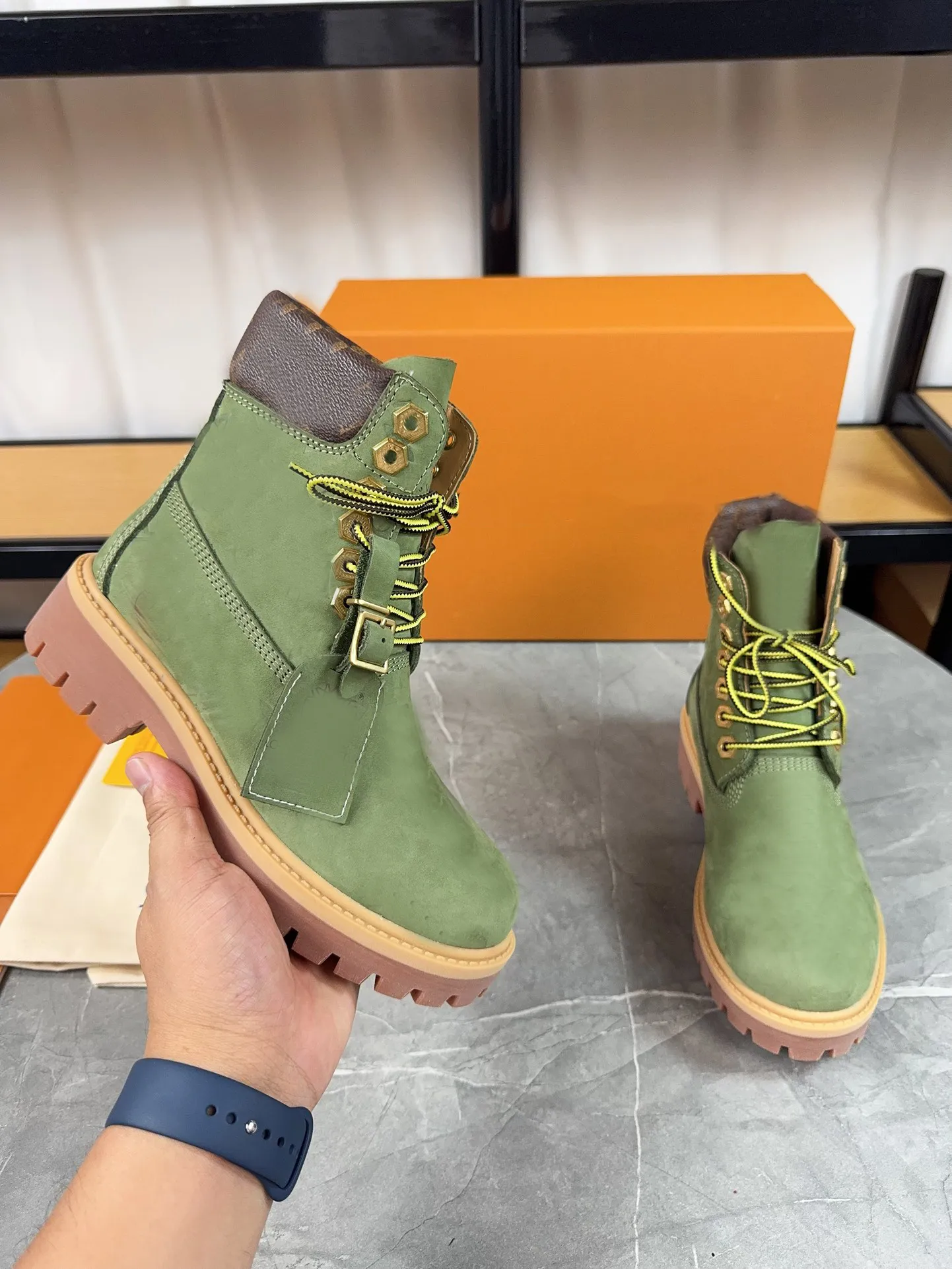 Luxury Designer Checker Ranger Ankle Boots High-Quality Calfskin Nylon Leather Platform Boots Men Women Cowboy Martin Style Boots Sizes 35-45