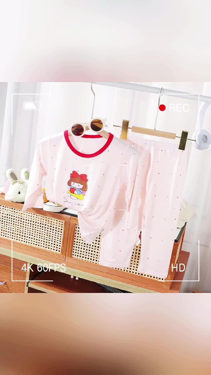 XW221 Children&#039;s suits summer new boys and girls three-quarter air-conditioned clothing suits small and medium children&#039;s home clothing-image-1056820326