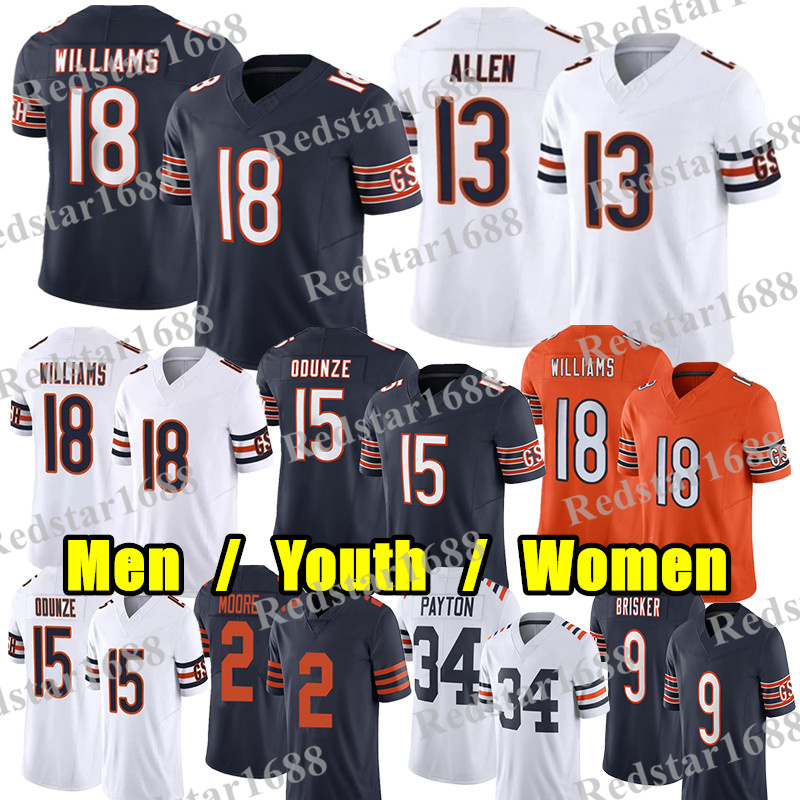 #18 Caleb Williams Football Jersey #15 Rome Odunze Keenan Allen Montez Sweat Brian Urlacher Walter Payton DJ Moore Cole Kmet Jaquan Brisker Colst-image-941230663