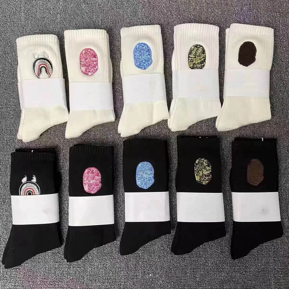 Monckey Head Men Women Embroides chaussettes en coton pur