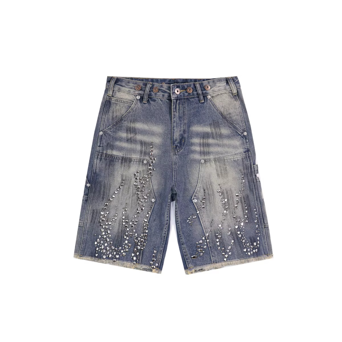 Shorts en jean baggy à taille haute pour les gars: Lavage de profondeur indigo + conception de poche latérale spacieuse