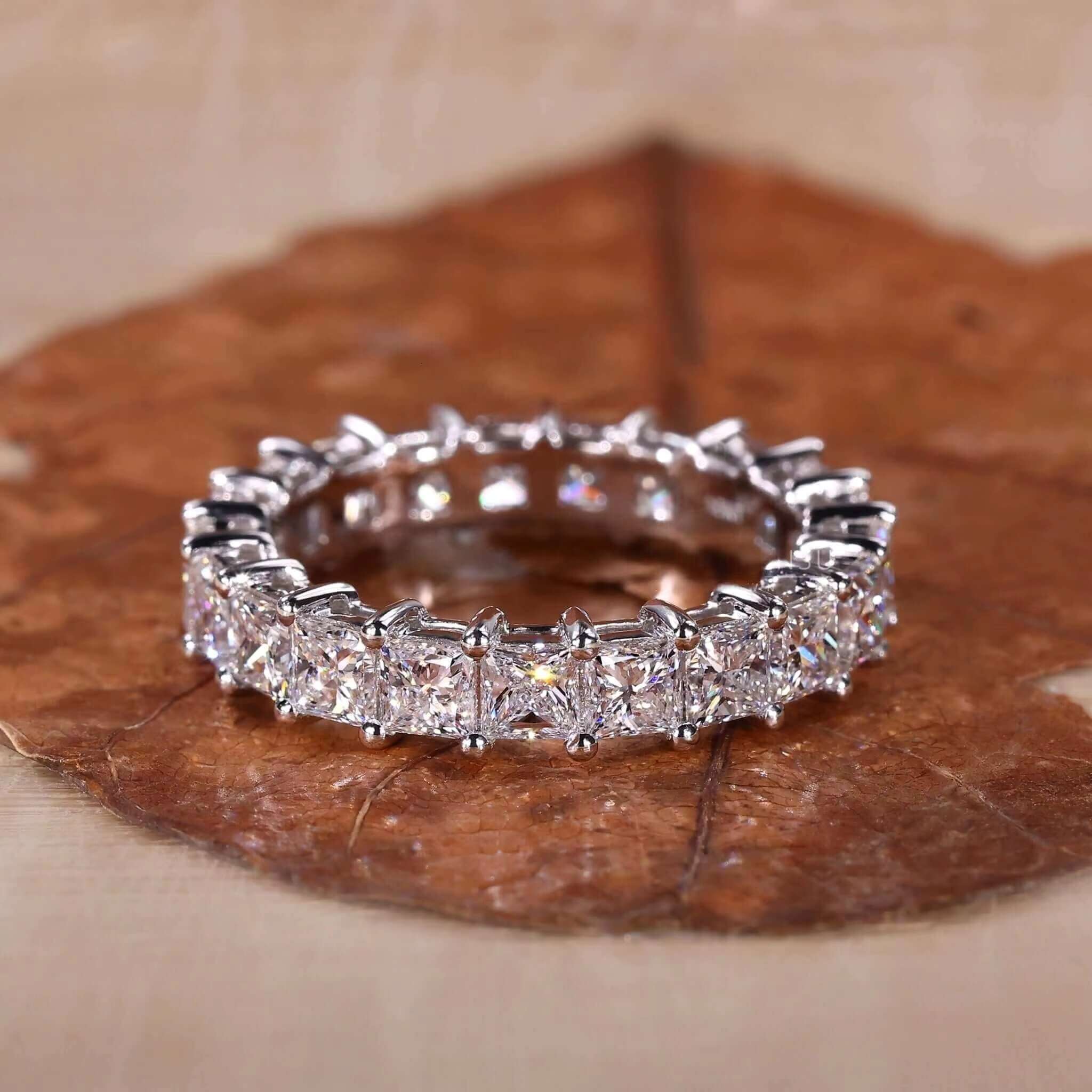 Gia Igi Certified Cvd HPHT Lab Grown Created Dia 14k Solid Gold Eternity Wedding Band Ring for Women Man Princess Cut